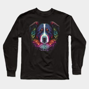 Border Collie Watercolor Painting Portrait Art Long Sleeve T-Shirt